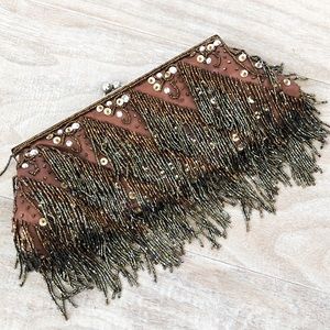 Fringe Beaded Clutch Evening Purse Bag